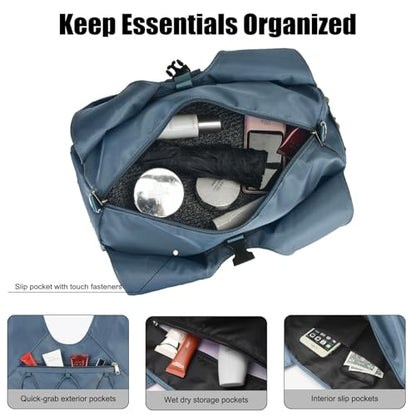 Gym Bag For Women With Yoga Mat Holder & Shoe Compartment & Wet Dry Storage Pocket & Adjustable Strap - color: Blue