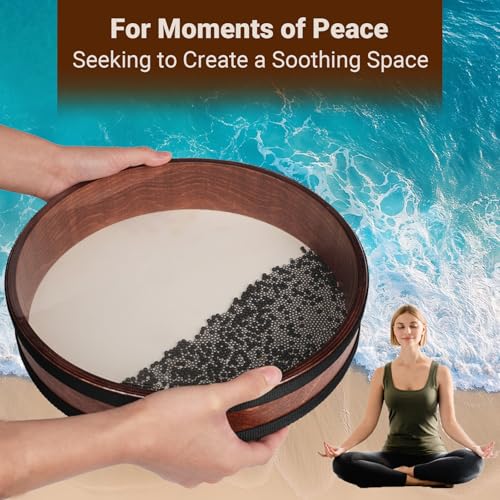 12 Inch Professional Ocean Wave Drum - Goatskin Drum with Steel Beads, Natural Sound Instrument for Meditation Relaxation Yoga, Includes Carry Bag(12in) - size: 12in