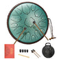 Steel Tongue Drum 14 Inches 15 Notes Hand Pan Drum Rain Drum Percussion for Meditation Yoga Musical Education (Lotus Green)