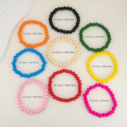 9 PCS Set, Colorful Wooden Bead Bracelets, Handcrafted,Cuff Wrap Bangles Meaningful Gift