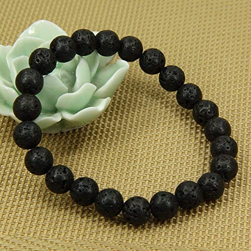 Angelstones Handmade Natural Healing Gemstone 8mm Round Beads Stretch Crystal Bracelet 7 Inch Unisex - color: Lava