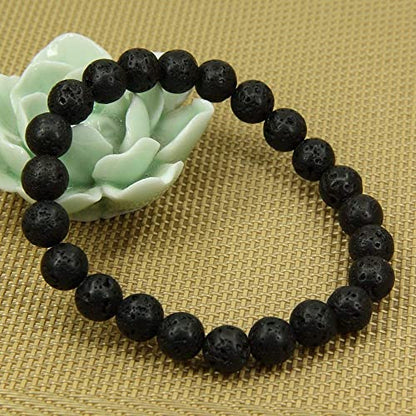 Angelstones Handmade Natural Healing Gemstone 8mm Round Beads Stretch Crystal Bracelet 7 Inch Unisex - color: Lava