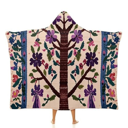 Wearable Blanket for Adults Purple Tree of Life Hooded Blanket Throw Blanket Soft Hooded Cloak Shawl Wrap 80x60 Inch