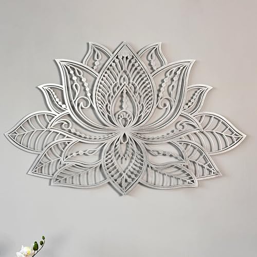 Colorfull Worlds Mandala Metal Wall Decor, Lotus Flower Meditation Room Decor, Minimalist Zen Garden Bohemian Gift for New Year (36" x 23" | 91 x 59 cm, Silver) - color: Silver, size: 36" x 23"