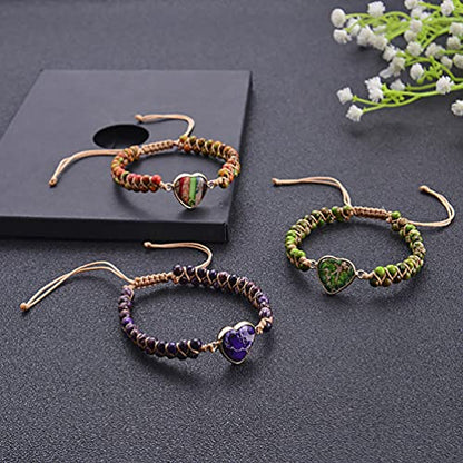 Women Boho Wrap Bracelet,Handmade Natural Stone Crystal Emperor Beads Heart Bracelet, Fashion Bohemian Jewelry Gift for Women - color: Light Blue Emperor Stone