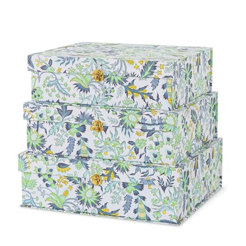 Soul & Lane Floral Cardboard Decorative Storage Boxes with Gold Hardware - Set of 3, Midnight Garden - Stacking Boxes with Lids for Home Decor and Organizing, Elegant Design - color: Midnight Garden