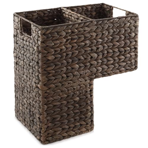 Casafield Stair Step Basket with Handles, Espresso Dark Brown - Woven Water Hyacinth Staircase Basket Storage Bin Organizer - color: Espresso - Hyacinth