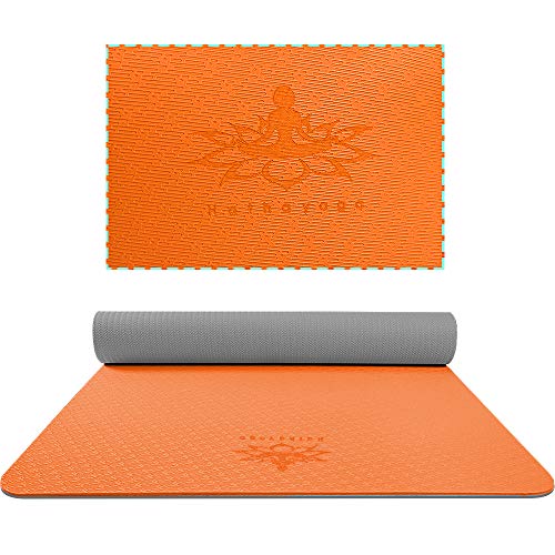Hatha Yoga Extra Thick TPE Yoga Mat - 72"x 32" Thickness 1/2 Inch -Eco Friendly SGS Certified - With High Density Anti-Tear Exercise Bolster For Home Gym Travel & Floor Outside - color: Orange/Gray