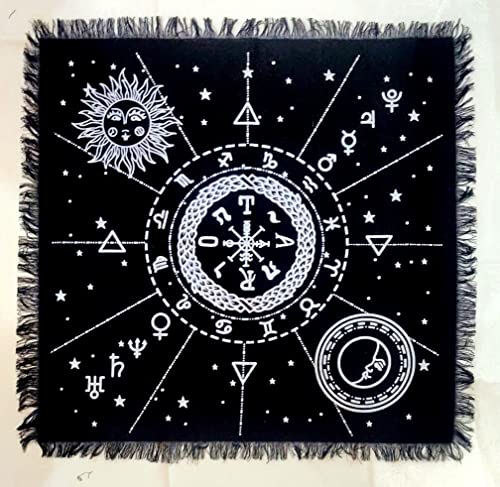 INDACORIFY Silver Celestial Constellation Altar Table Top Cloth with Fringes Alter Tarot Witchcraft Sacred Cloth 18x18 in (Silver Celestial Constellation) - color: Silver Celestial Constellation