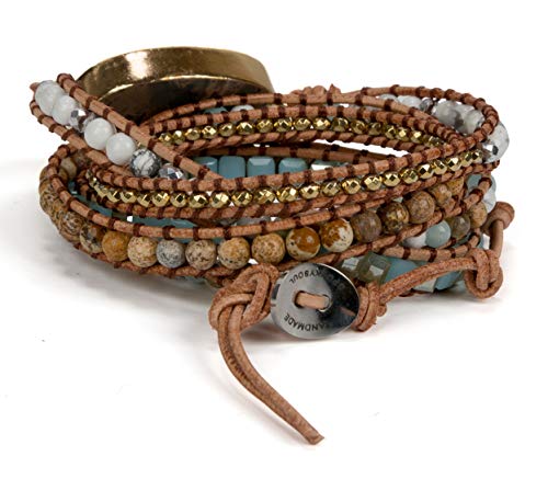 New! Dazzling Handmade Leather Wrap Bracelet Collection - style: 5 Wrap Agalmatolite
