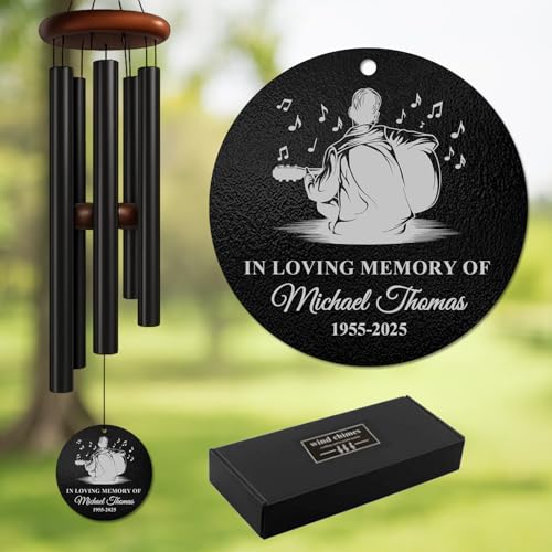 Personalized Guitar Memorial Wind Chime – “in Loving Memory of” Music Lover Tribute – Custom Name, Year Engraved Sympathy Gift – Memorial Windchimes for Loss of Loved One – Musician Remembrance Décor - size: GuitarWC 1