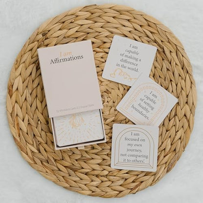 I Am Positive Affirmation Cards | 52 Decor Cards with Wooden Stand | Inspirational Cards with Soothing Colors to Display on Vision Boards | Giftable Affirmations