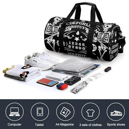 Skull Skeleton Witch Board Tarot Black Art Cylindrical Portable Fitness Bag, Large Capacity Handbag - color: skull Skeleton witch Board Tarot black art
