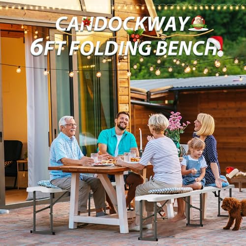 6ft Plastic Folding Bench with Carrying Handle & Lock, Portable Outdoor Bench in Garden Picnic Camping Dining Party Seat, Waterproof Bench for Soccer Activities, Firm and Durable (2Pack C) - size: 2Pack C