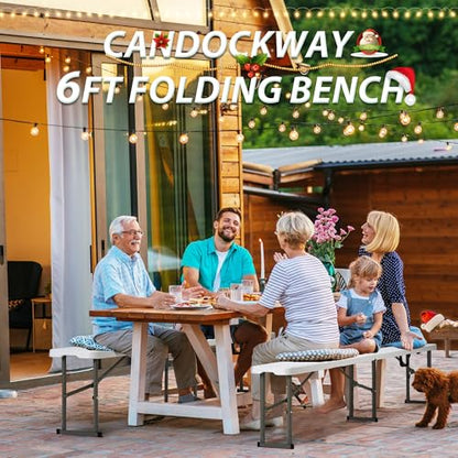 6ft Plastic Folding Bench with Carrying Handle & Lock, Portable Outdoor Bench in Garden Picnic Camping Dining Party Seat, Waterproof Bench for Soccer Activities, Firm and Durable (2Pack C) - size: 2Pack C
