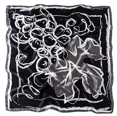 ANDANTINO 100% Pure Mulberry Silk Scarf 35" Large Square Lightweight Headscarf –Women’s Hair Wraps-With Gift Packed - color: 1-black
