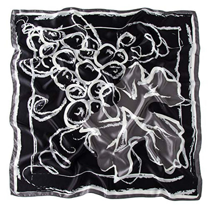 ANDANTINO 100% Pure Mulberry Silk Scarf 35" Large Square Lightweight Headscarf –Women’s Hair Wraps-With Gift Packed - color: 1-black