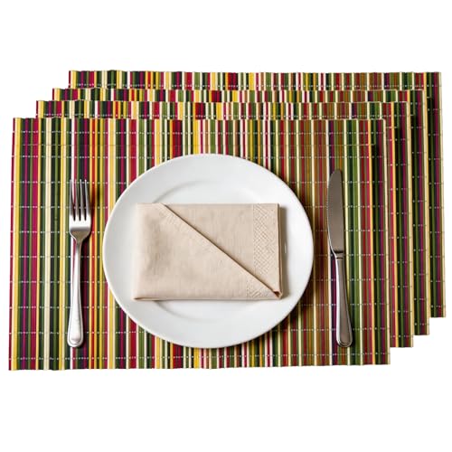 4-Pack Bamboo Placemats,Woven Heat-Resistant Rectangular Table Mats, Natural Rectangular Dining Place Mats, Rustic Japanese Style Plate Mats for Indoor Dining, Kitchen and Party Use(Colorful - color: Colorful, size: set of 4