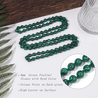 Beaded Necklace Hand Knotted for Woman - color: Green Peafowl 1