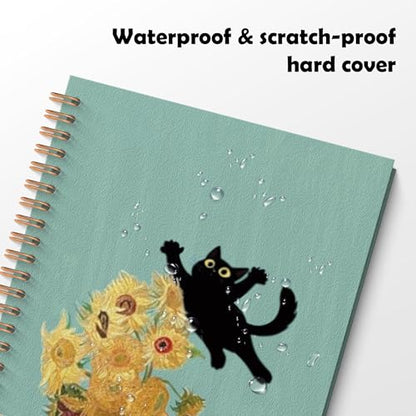 ROXMART Abstract Sunflower Black Cat Spiral Notebook, Cats Lover Gifts Journal, Black Cat Gifts for Women, Whimsical Floral Kitty Kitten Hardcover Notebook Journal, 5.5x8.3 Inch - color: Style08