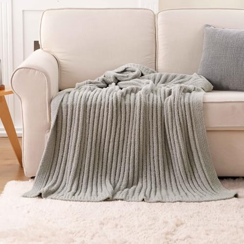 BATTILO Grey Throw Blanket for Couch, Fluffy Soft Plush Light Gray Chenille Blankets, Cozy Warm Lightweight Blanket for Bed, Sofa, Light Gray, 50"x60" - color: Grey
