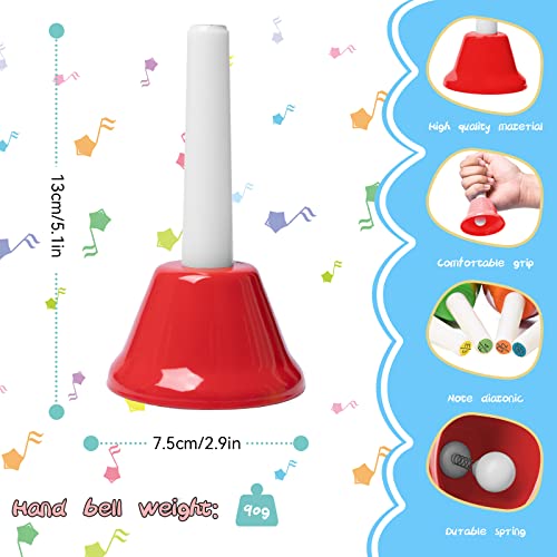 Hand Bells, 8 Note Musical Handbells Set with 17 Songbook Musical Toy Percussion Instrument for Toddlers Children Kids for Children's Day Family Activity School and Church (Upgraded Edition)