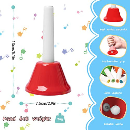 Hand Bells, 8 Note Musical Handbells Set with 17 Songbook Musical Toy Percussion Instrument for Toddlers Children Kids for Children's Day Family Activity School and Church (Upgraded Edition)