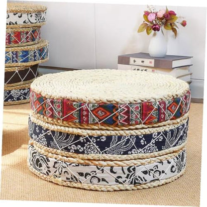 Woven Meditation Cushion Floor Pad Round Straw Sitting Mat 30cm Diameter 7cm Height Handmade Floor Cushion for Adults Yoga and Zen Seating