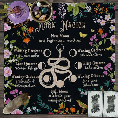 Knana Tarot Altar Cloth - Silk Mat for Reading with Tarot Card Bag (Moon Magic) - color: Moon Magic