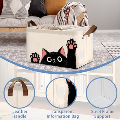 Funny Black Cat Storage Baskets,Foldable Organizer Bin with Handles for Home Living Room Bedroom Closet Box 17x11.5x10Inch - color: Funny Black Cat