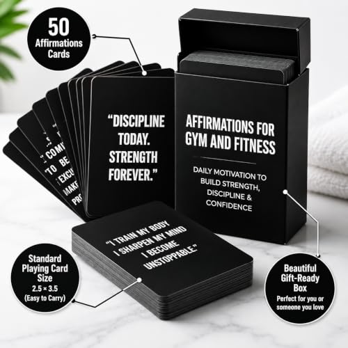 Gym & Fitness Affirmation Cards For Men Women Teens, 50 Daily Affirmations Deck for Motivational Workout Inspiration for Athletes Weightlifting