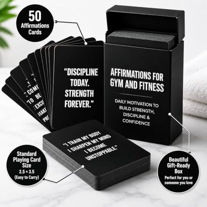 Gym & Fitness Affirmation Cards For Men Women Teens, 50 Daily Affirmations Deck for Motivational Workout Inspiration for Athletes Weightlifting