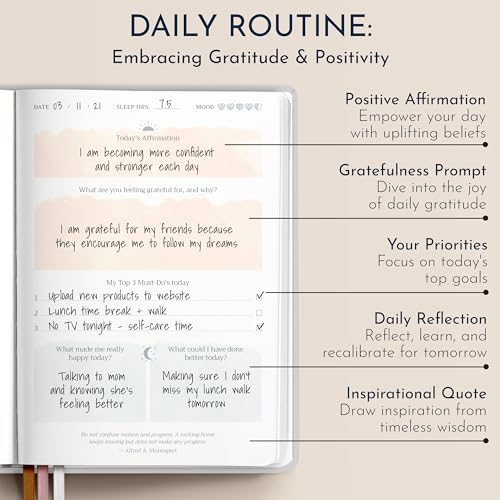 Premium Gratitude Journal for Women – 6 Month Guided Daily Prompts – Hardcover, 249 Pages, Lay Flat, 100gsm Paper, Gift Boxed – Affirmation, Self Care Gifts for Women, Mindfulness, Wellness - color: Gratitude - Beige