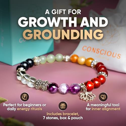 Conscious Items Spiritual Bracelets for Women & Men, Healing Crystal Bracelet with Natural Stones for Meditation, Chakra Alignment & Inner Transformation - style: The 7 Chakra and Stones Set