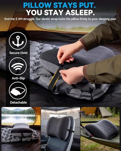 Hikenture Camping Pillow with Removable Cover - Ultralight Inflatable Pillow for Neck Lumbar Support - Upgrade Backpacking Pillow - Washable Travel Air Pillows for Camping, Hiking, Backpacking - color: Black
