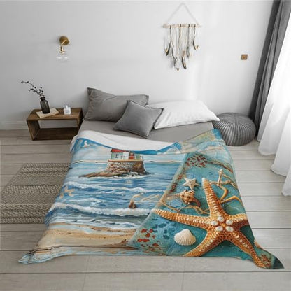 Beach Prints Throw Blanket (320g Flannel) Anti-Pilling Warm Fuzzy Blankets for Bed Sofa Couch Travel 40x30 Inch - color: Beach, size: 40x30 Inch