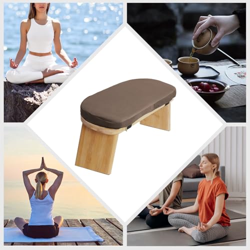 Bamboo Meditation Bench,Portable Bamboo Meditation Stool with Meditation Cushion, Foldable & 5°Ergonomic Tilt Kneeling Meditation Yoga Stool-396.83lbs Max. Load Capacity (Brown)