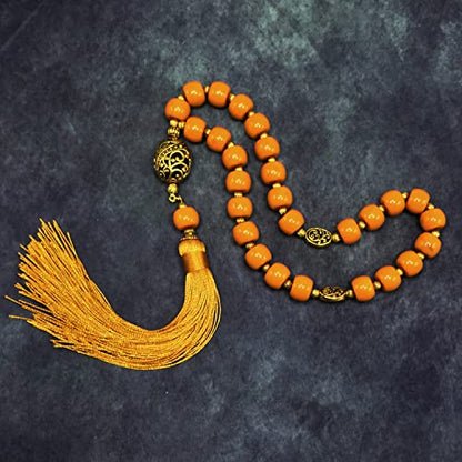 Mala Prayer Beads - Mala Necklace - Tibetan Mala Prayer Beads Meditation Beads Yoga Necklace - color: (POCKET MALA)-Dark Orange Resin Cylinder -13X9 mm- 27 Beads