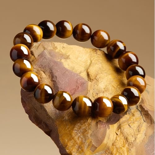 Natural Tiger Eye Stone Bracelet, 8-12mm Healing Energy Gemstone Beads, Elastic Stretch Design for Yoga and Meditation - size: 12MM
