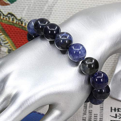 Keleny Natural Gem Semi Precious Gemstones 14mm Round Beads Crystal Stretch Bracelets 7 Inch Unisex - color: 14mm Blue Sodalite
