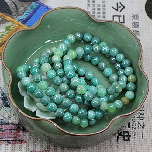 Keleny Gem Semi Precious Gemstones 8mm Natural Stone Round Beads Rock Crystal Jasper Stretch Bracelet 7 Inch Unisex - color: Electroplated Green Chrysoprase