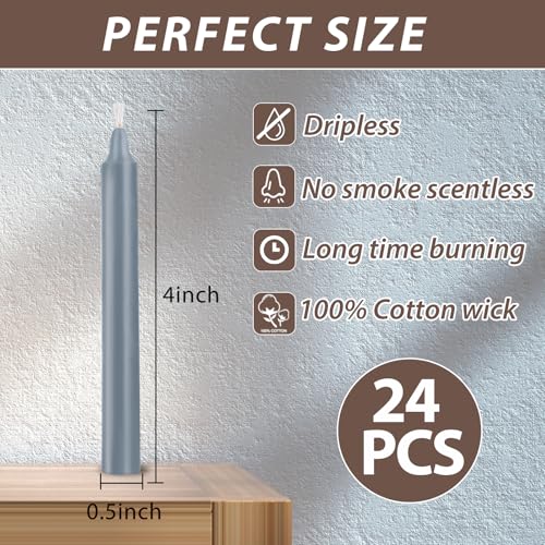 24 Pack Silver Spell Chime Candles – Premium Mini Unscented Taper Candles for Rituals, Prayer, Meditation, Altar, Spells – 4" Tall – Ideal for Witches & Spiritual Practices - color: Silver