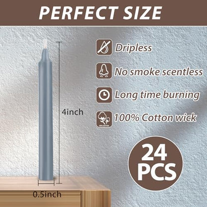 24 Pack Silver Spell Chime Candles – Premium Mini Unscented Taper Candles for Rituals, Prayer, Meditation, Altar, Spells – 4" Tall – Ideal for Witches & Spiritual Practices - color: Silver