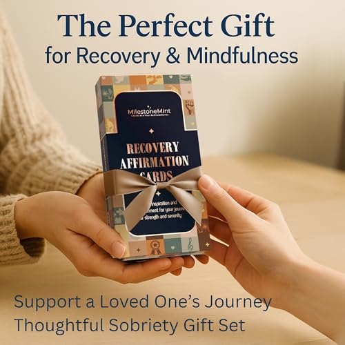 MilestoneMint Daily Affirmation Cards, 50 Positive Affirmation Cards Double Sided, Sobriety and Recovery Daily Mindset Prompts, Includes Sobriety Coin & Wooden Card Stand, Perfect Recovery Gift - size: 50 Cards Wooden Stand + Tree Coin