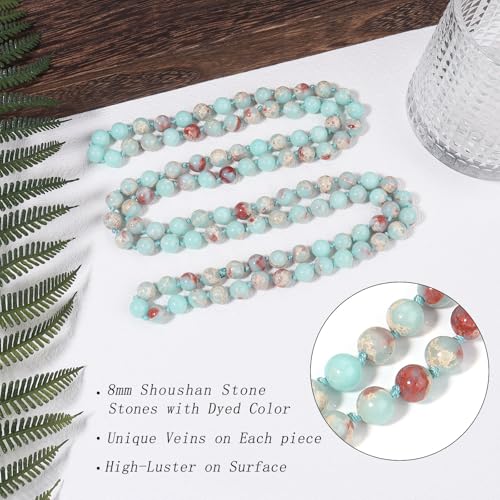 Beaded Necklace Hand Knotted for Woman - color: Shoushan Stone 1