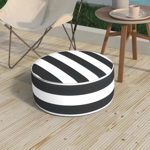 Patio Inflatable Ottoman, 21x9 Inch Portable Stool Ottoman with Handle, Outdoor Round Footrest Stool for Garden Camping, Cabana Black - color: A Cabana Black, size: 21"D x 21"W x 9"H