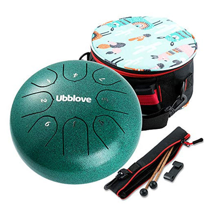Steel Tongue Drum for Kids: 8 Notes 6 Inches Key of C Metal Steel Drums Instrument with Bag for Meditation, Yoga, musical education, zen tone (Green) - color: Green