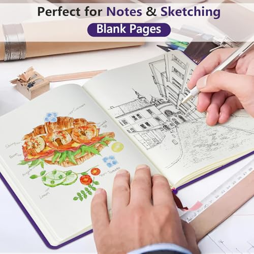 Blank Journal Ntebook for Men & Women, 160 Pages Leather Journals for Writing, Drawing Sketch Book,5.9" x 8.5" Hardcover Sketchbook, Unlined Notebooks for Work, School, Art (Purple)