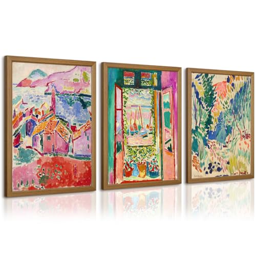 Henri Matisse Wall Art Prints Aesthetic Canvas Matisse Wall Decor Painting Colorful Matisse Wall Art Poster Boho Abstract Matisse Picture Artwork for Bedroom Living Room 16x24 Inch Framed Set of 3 - color: Henri Matisse Prints, size: 24"L x 16"W, style: F
