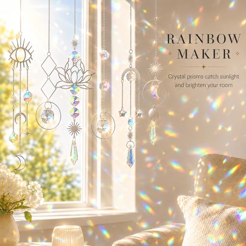 ilclviz Suncatcher Crystal Hanging Sun Catcher Prism with Chain Pendant Ornament Crystal Balls for Window 6 Pieces - color: Silver B